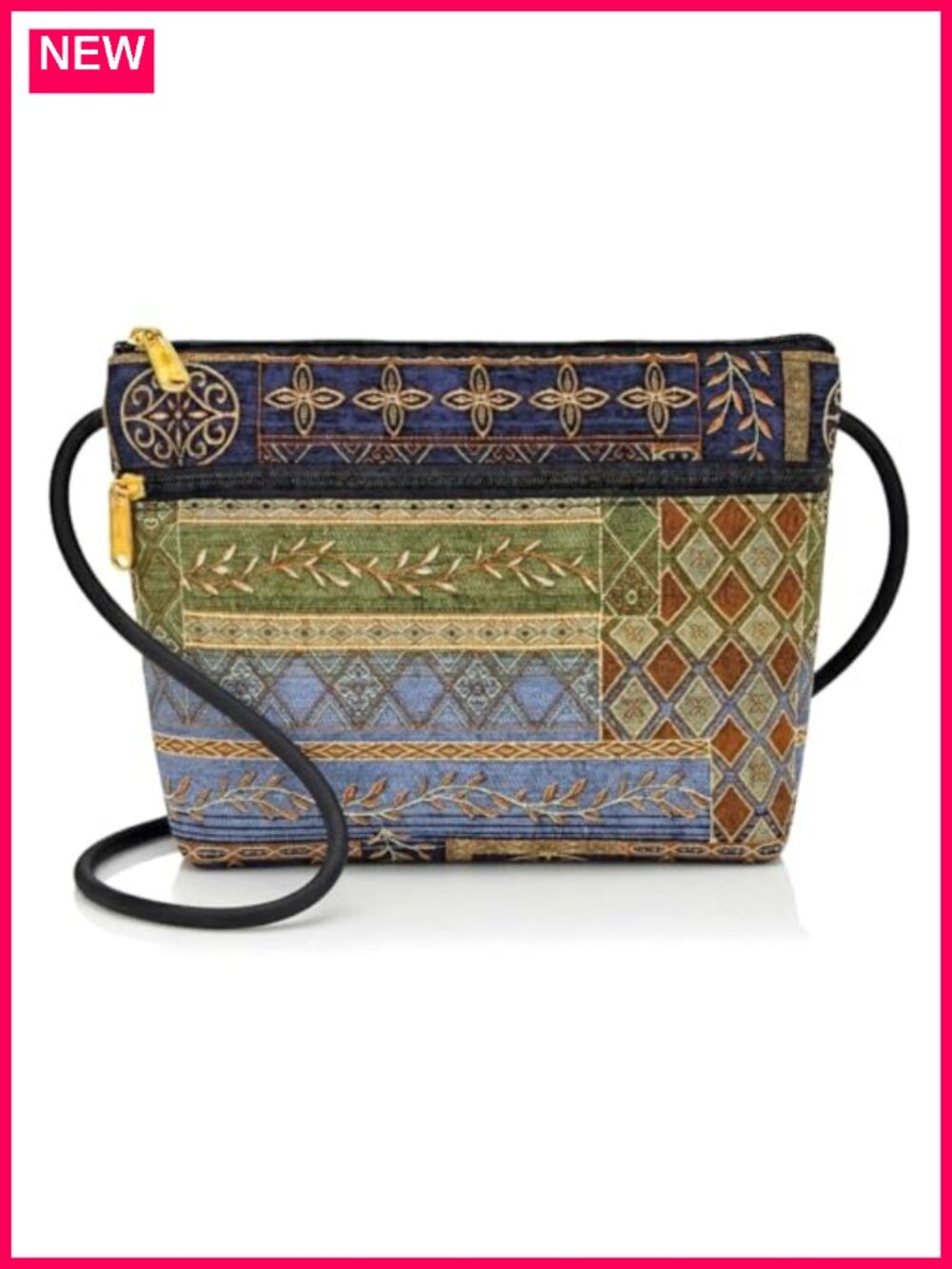 Handmade Tapestry Zipper Purse Crossbody Handbag Adjustable Cord USA